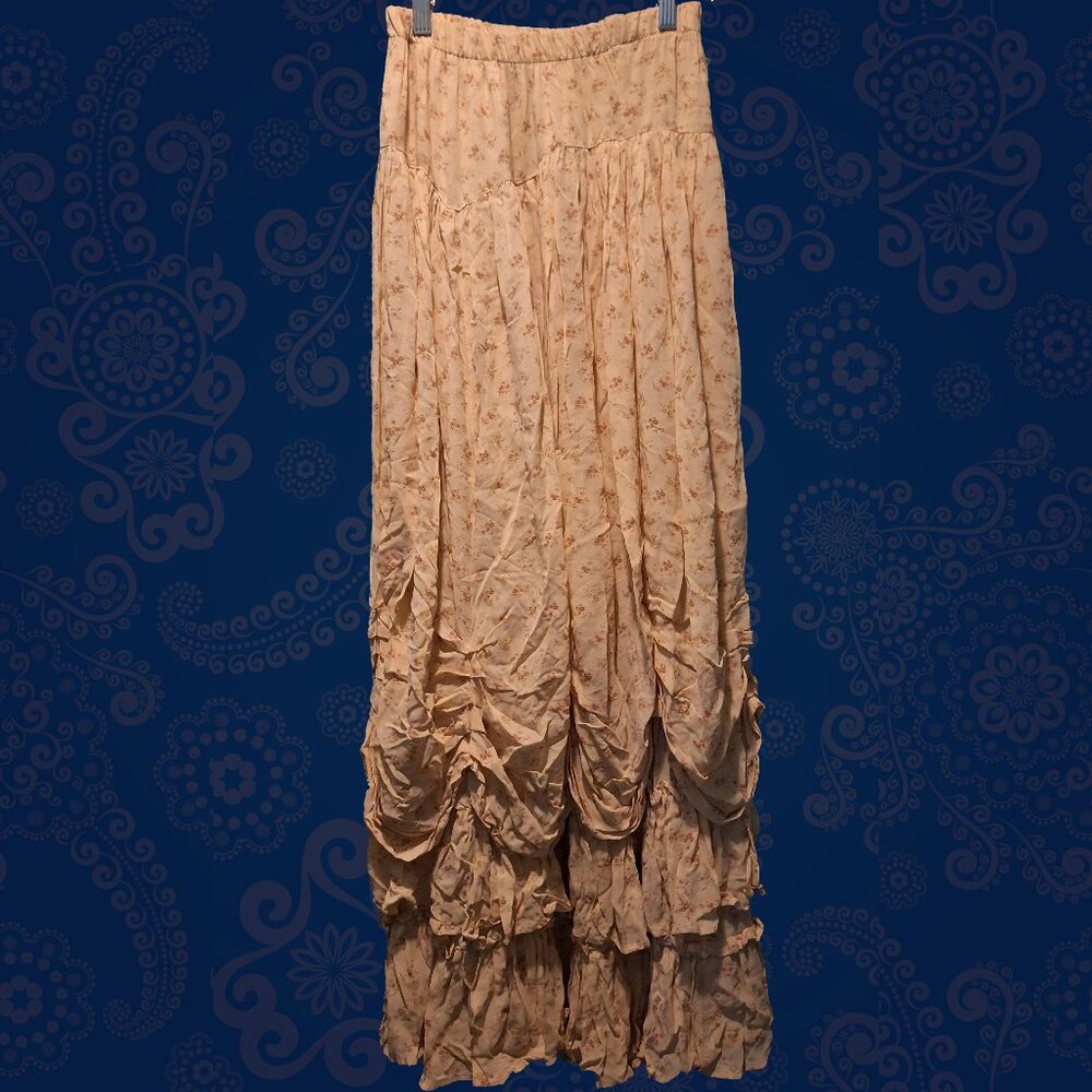 Yellow Ruched Tiered Maxi Skirt- Soho Designer